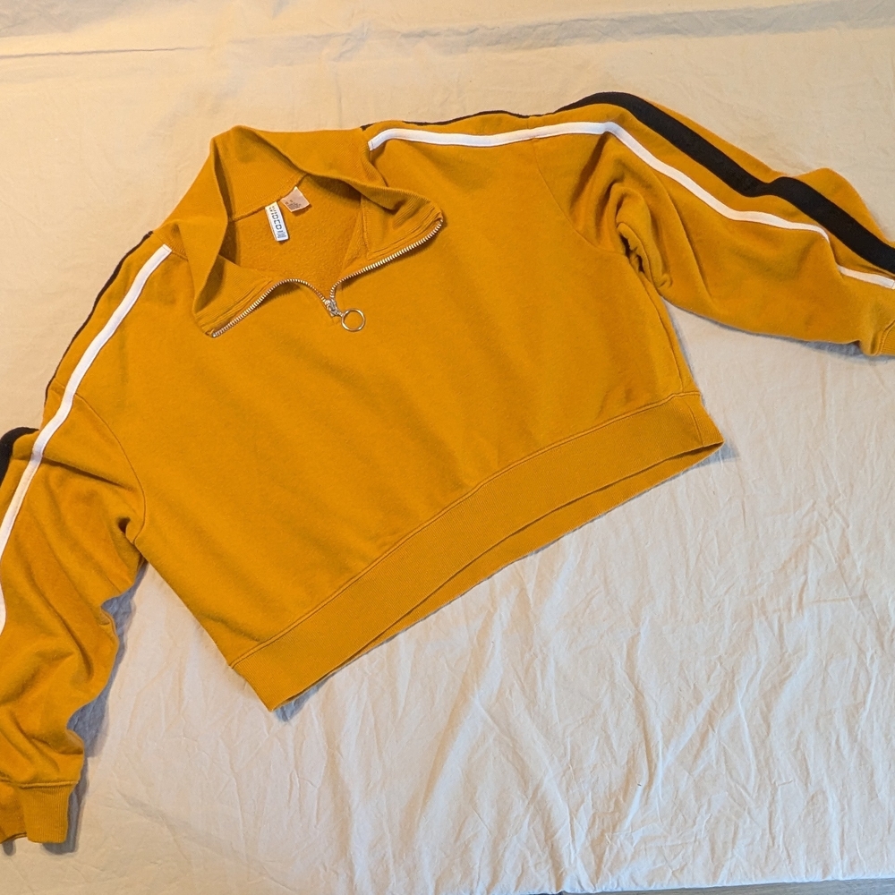 Divided Mustard Yellow Sweatshirt with Black and White Stripes